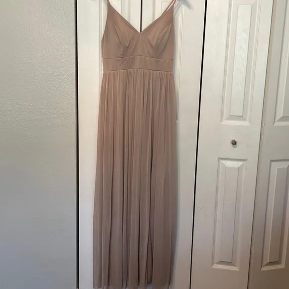 khaki bridesmaid dress Rue Sophie Talia Dress in Tan